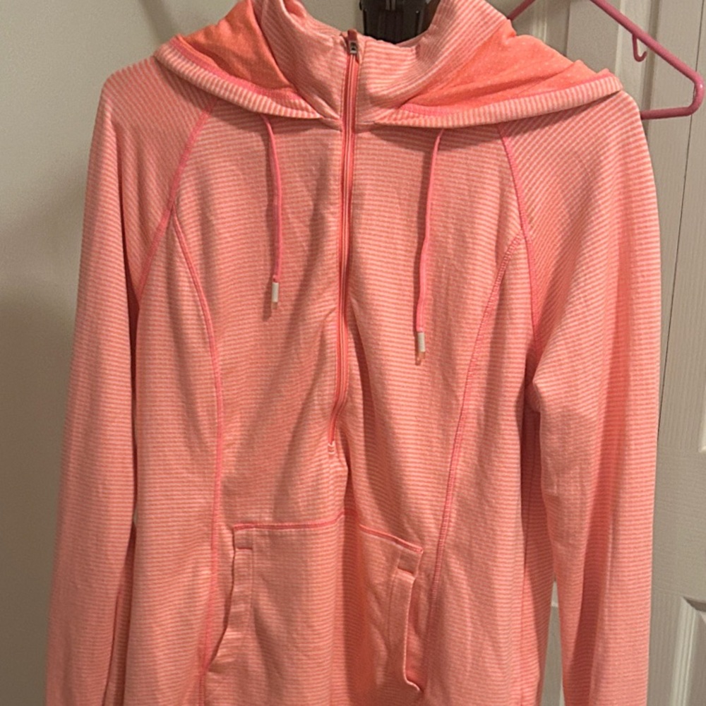 Tangerine and White Striped quarter zip Hoodie